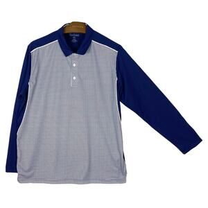 NWOT SANSOLEIL Shirt Men XL Navy Blue Check Long-Slv Collar UPF 50+ Protection